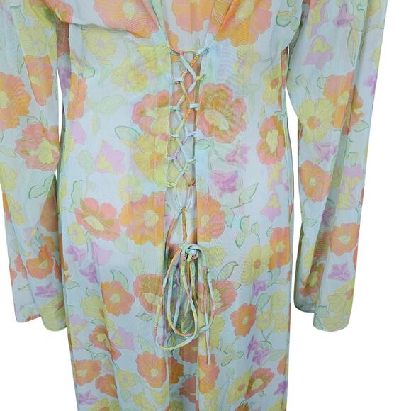 Savage X Fenty Floral Mesh Long Robe XS/S Sheer Pastel Duster Cover-Up - Picture 6 of 8